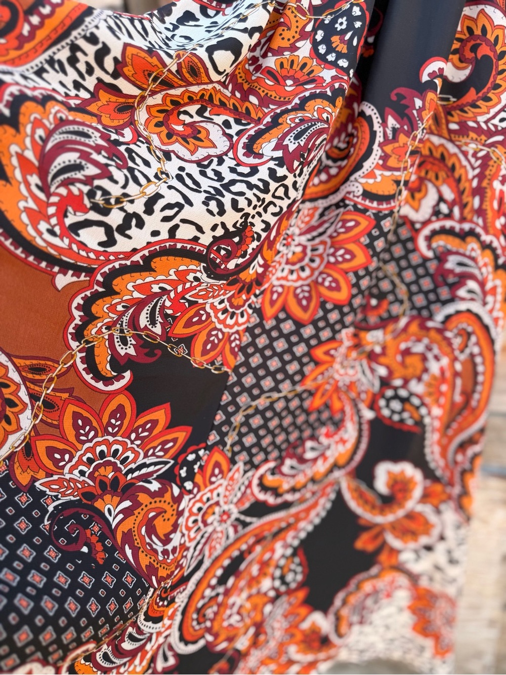 dressbarn Rust Paisley Sleeveless Midi Dress with Self Tie - Picture 6 of 6